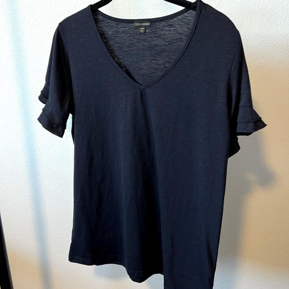 Coco + Carmen Tops - Coco + Carmen Women’s Navy Ruffle Sleeve Top Size Small